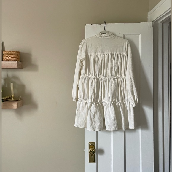 White Tiered Collared Linen Dress - Picture 3 of 6